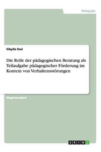 Rolle der pädagogischen Beratung als Teilaufgabe pädagogischer Förderung im Kontext von Verhaltensstörungen