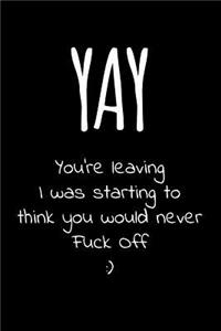 Yay you're leaving I was starting to think you would never fuck off
