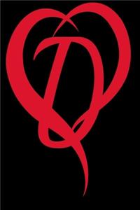 Monogram Initial Letter D Adorable Heart Red and Black