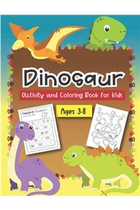 Dinosaur Activity and Coloring Book for kids ages 3-8