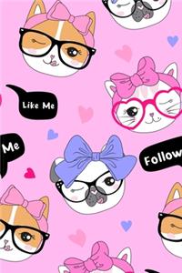 Super Cute Kawaii Social Media Cats and Pug Dogs with Bows Notebook