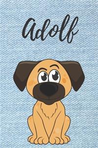 Adolf Hund Notizbuch / Notizheft / Malbuch / Kritzelbuch / Tagebuch / Journal / DIN A5 / Geschenke: individuelles personalisiertes blanko Jungen & Männer Namen Notizbuch, ... Weihnachts & Geburtstags Geschenk für Männer.