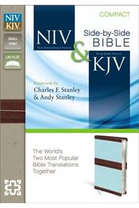 NIV, KJV, Side-by-Side, Compact, Leathersoft, Brown/Blue