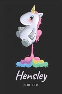 Hensley - Notebook: Blank Ruled Personalized & Customized Name Rainbow Farting Unicorn School Notebook Journal for Girls & Women. Funny Unicorn Desk Accessories for Kin