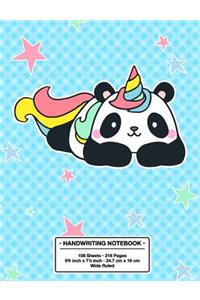 Handwriting Notebook: Back to School Cute Pandacorn (Unicorn Panda) Kawaii Style Handwriting Practice Book