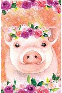 Journal Notebook For Animal Lovers Pink Pig In Flowers
