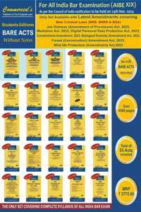 COMMERCIAL'S AIBE Exam combo of 25 Bare Acts without Notes, as per Bar Council of India, New Syllabus for AIBE XIX Exam Covering New Criminal Laws (BNS, BNSS, BSA)
