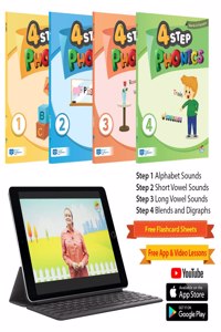 4 Step Phonics Set Of 4 Books Pack For Children Age 3 -10 Years / Beginning Sounds, Short Vowels, Long Vowels, Blends & Digraphs, Phonics Story
