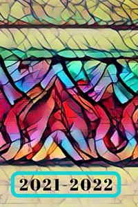 Green Yellow Pink Red Teal Yellow Abstract Stained Glass Cute Colorful 25 Month Weekly Planer Dated Calendar for Women & Men