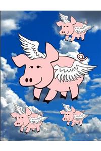 Flying Pink Pigs In The Blue Sky And Clouds Notebook Journal 150 Page College Ruled Pages 8.5 X 11