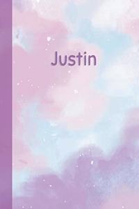 Justin: Personalized Composition Notebook - College Ruled (Lined) Exercise Book for School Notes, Assignments, Homework, Essay Writing. Purple Pink Blue Cov