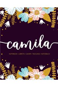 Camila: Notebook - Libreta - Cahier - Taccuino - Notizbuch: 110 pages paginas seiten pagine: Modern Florals First Name Notebook in Light Pink, Baby Blue & M