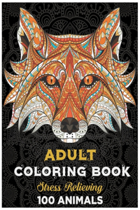 100 animals.Coloring book for adults