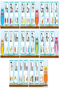 Colorful Owls Alphabet Mini Bulletin Board Set