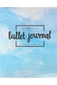 Bullet Journal Dotted Grid Dated Notebook, Sky Blue Watercolor: Large Quarterly Bullet Journal Blank Pages with Number, 150p, 8x10