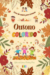 Outono colorido Livro de colorir para crianças Desenhos alegres de florestas, animais, Halloween e muito mais