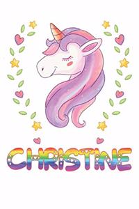 Christine: Christine Notebook Journal 6x9 Personalized Gift For Christine Unicorn Rainbow Colors Lined Paper