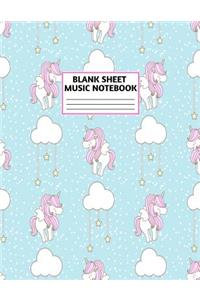 Blank Sheet Music Notebook: Cute Unicorn Matte Cover Design with 110 Pages White Paper Interior for Musician Students and Professionals Playing Piano, Ukelele, Mandolin and Oth