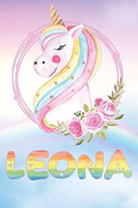 Leona: Leona's Unicorn Personal Custom Named Diary Planner Perpetual Calander Notebook Journal 6x9 Personalized Customized Gift For Someone Who's Surname i