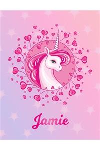 Jamie: Unicorn Sheet Music Note Manuscript Notebook Paper - Magical Horse Personalized Letter H Initial Custom First Name Cover - Musician Composer Instrum