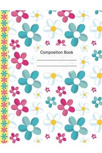 Colorful Pink Blue Daisies Composition Notebook Dot Grid Paper