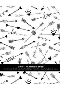 Daily Planner 2019 Time Schedule, Meal Plan, Weather/Mood & Water Tracker, Top 3 Goals, Tasks, Gratitude Section