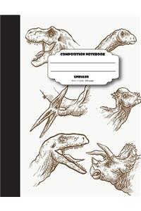 Composition notebook unruled 8.5 x 11 inch 200 page, Jurassic family