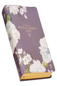 Spiritual Growth Bible, Study Bible, NLT - New Living Translation Holy Bible, Faux Leather, Dusty Purple Floral Printed