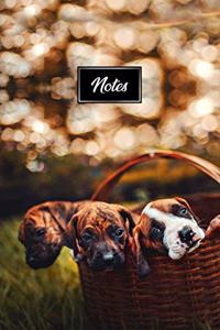 Boxer Dog Pup Puppy Doggie Notebook Bullet Journal Diary Composition Book Notepad - Three Babies In Basket