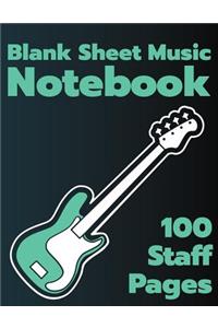 Blank Sheet Music Notebook 100 Staff Pages