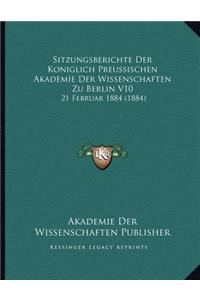 Sitzungsberichte Der Koniglich Preussischen Akademie Der Wissenschaften Zu Berlin V10