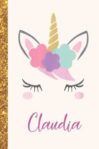 Claudia: Claudia Unicorn Personalized Black Paper SketchBook for Girls and Kids to Drawing and Sketching Doodle Taking Note Marble Size 8.5 x 11