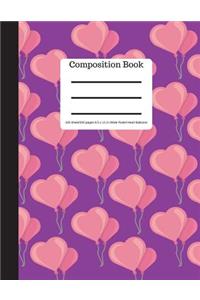 Composition Book 100 Sheet/200 Pages 8.5 X 11 In.-Wide Ruled- Heart Balloons