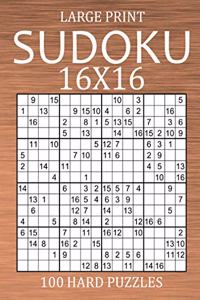 Large Print Sudoku 16x16 - 100 Hard Puzzles