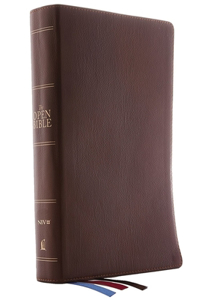 The  NIV, Open Bible, Genuine Leather, Brown, Red Letter, Comfort Print
