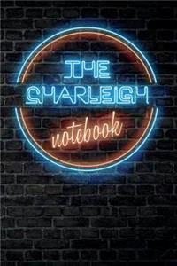 The CHARLEIGH Notebook: Vintage Blank Ruled Personalized & Custom Neon Sign Name Dotted Notebook Journal for Girls & Women. Wall Background. Funny Desk Accessories. Retro B