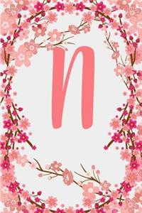 N: Letter N Monogram Initials Japanese Cherry Blossom Flowers Floral Notebook & Journal