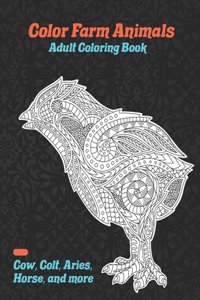 Color Farm Animals - Adult Coloring Book - Cow, Сolt, Aries, Horse, and more