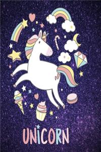 Unicorn with violet stars notebook