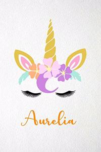 Aurelia A5 Lined Notebook 110 Pages: Funny Blank Journal For Lovely Magical Unicorn Face Dream Family First Name Middle Last Surname. Unique Student Teacher Scrapbook/ Composition Great