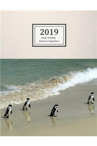 2019 Daily Weekly Planner Organizer: Schedule Events, Goals and Things to Do in This Large Calendar Agenda Notebook with Penguins on the Beach Cover Design