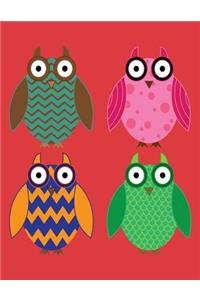 Notebook: Owls on Red Cover - Lined Journal - Composition Book - 8.5 X 11 Paper - College Ruled - 100 Pages