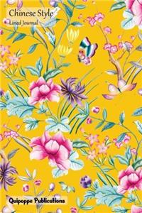 Chinese Style Lined Journal: Medium Lined Journaling Notebook, Chinese Style Chinese Flowers on Yellow Cover, 6x9, 130 Pages