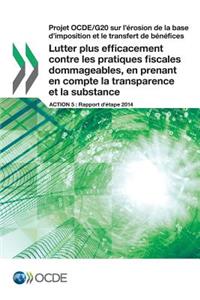 Projet OCDE/G20 sur l'érosion de la base d'imposition et le transfert de bénéfices Lutter plus efficacement contre les pratiques fiscales dommageables, en prenant en compte la transparence et la substance