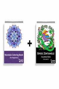 Rays Of Ink Coloring Book Combo For Young And Adults | Ideal For Stress Relieving & Meditation | Enhances Fine Motor Skills| 120 Gsm Thick Paper | Set Of 2 ( Birds Zentangle + Mandala Begginers)