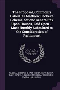 The Proposal, Commonly Called Sir Matthew Decker's Scheme, for one General tax Upon Houses, Laid Open ... Most Humbly Submitted to the Consideration of Parliament
