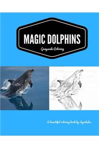 Magic Dolphins Grayscale Coloring Book.
