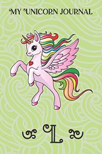 My Unicorn Journal: Initial Letter "L" Monogram Journal and Notebook for Girls and Women with Bright, Colorful Unicorn Image on the Cover