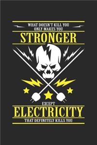 What doesn't kill you only makes you stronger except electricity that definitely kills you: Electrician Funny Electricity Sparky Humor Dot Grid Journal, Diary, Notebook 6 x 9 inches with 120 Pages