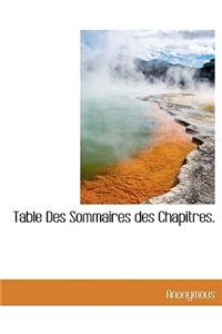 Table Des Sommaires Des Chapitres.